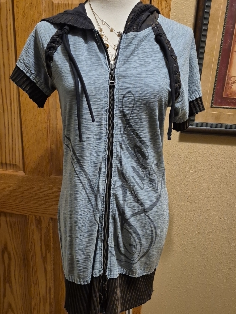 Grey Long Jacket/dress  and Black Short Sleeve Zip-Up Hoodie Dress